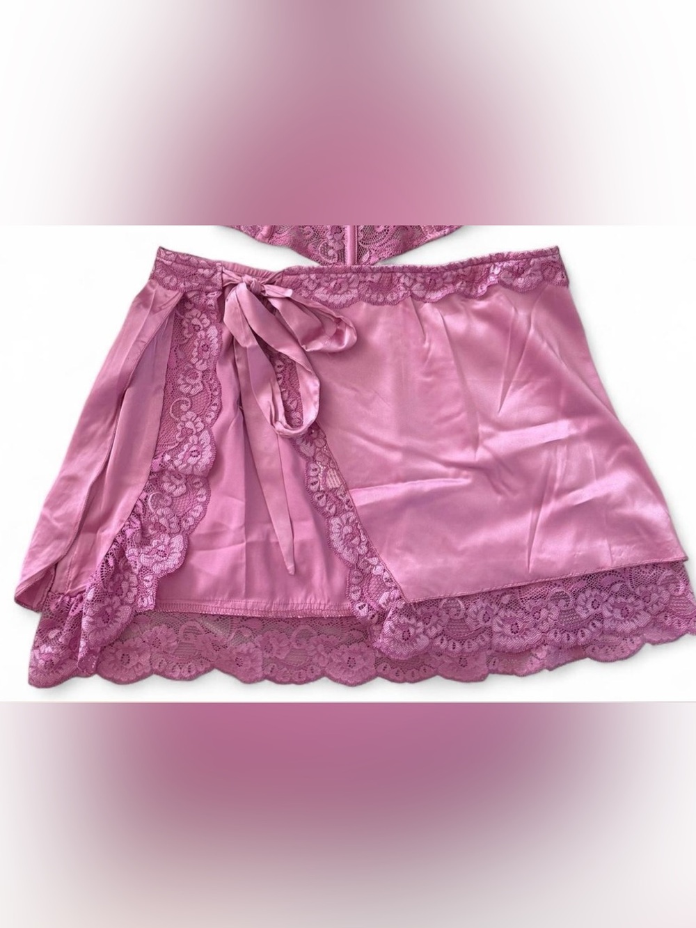 Outcast Silky Lace Trim mini wrap skirt